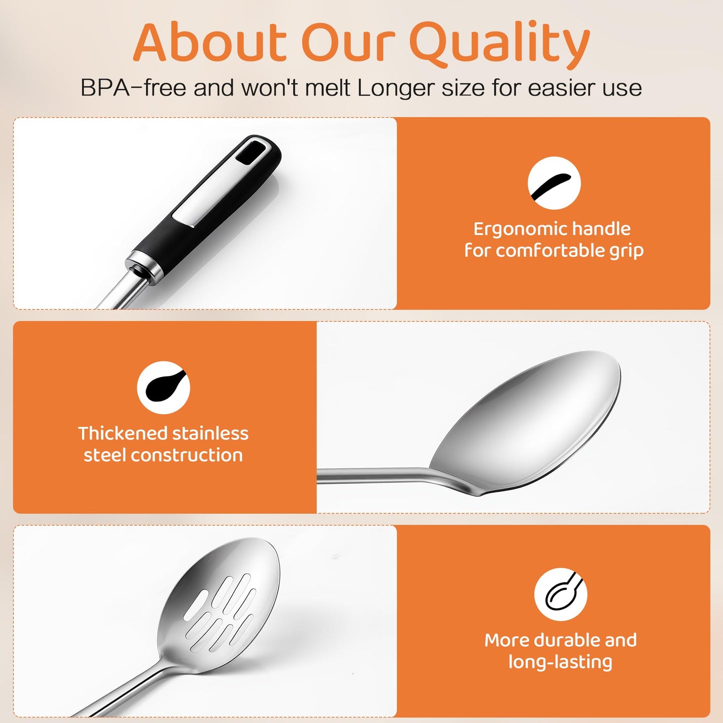 Stainless Steel Cooking Spoons Set, Large Serving Spoons Stainless Steel with Soup Ladle, Solid Spoon & Slotted Spoon, 3-Piece Thickened Metal Cooking Spoon for Kitchen Serving & Cooking