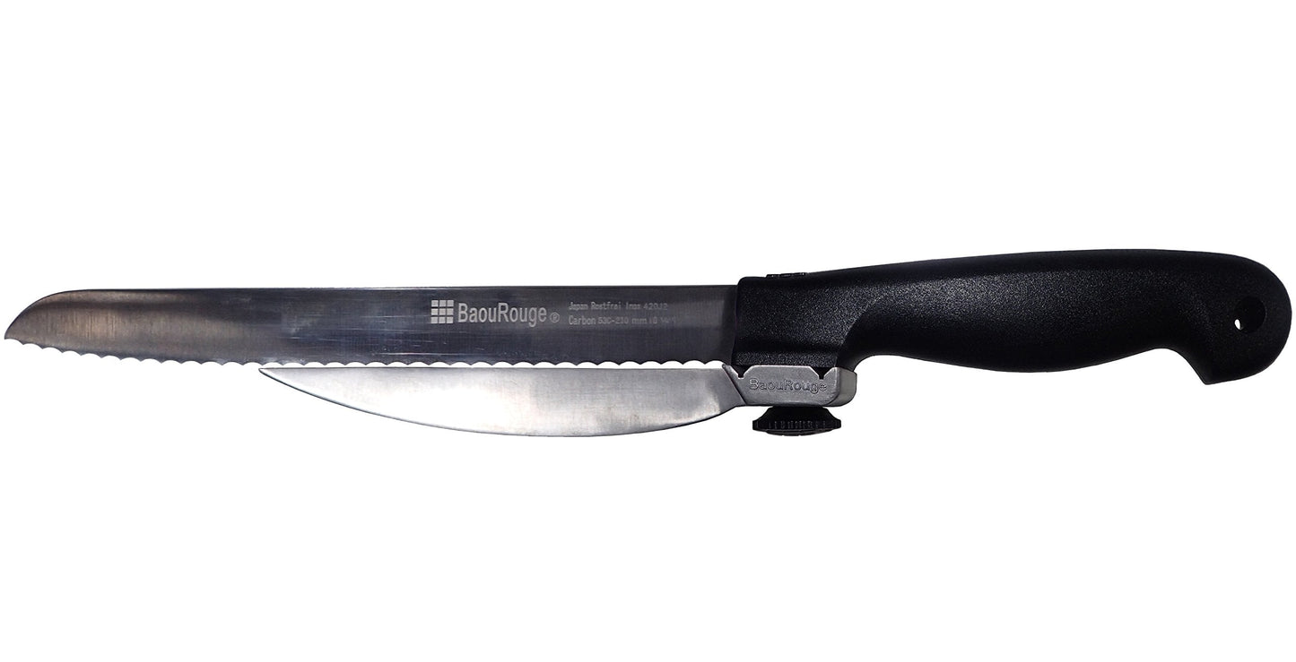 BAOUROUGE' Precision Slicing Knife (Right-Handed) - 8 and 1/4 Inches Stainless Serrated Blade With Cutting Guide for Exact Slices Up To 5/8 Inch Thick