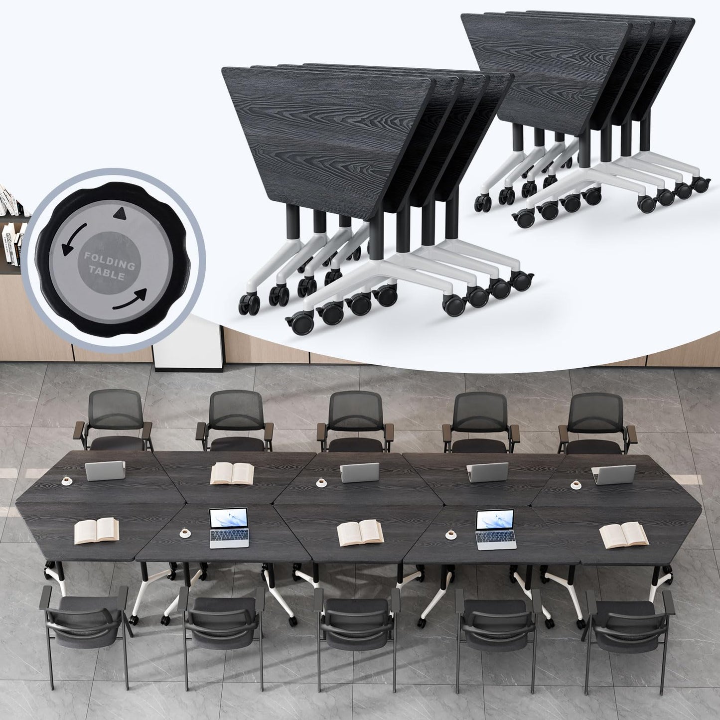 Folding Conference Table,Mobile Conference Room Tables with Wheels,47.2In Modern Seminar Tables,Flip Top Training Table for Office Classroom,Space-Saving Design