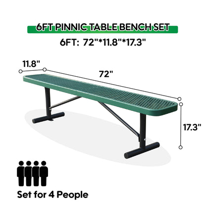 Sunnibety 6 Feet Heavy Duty Metal Park Bench for Outside, Outdoor Bench with Portable Frame, Commercial Benches for Shopping Mall, Store, Park, Patio, Deck, Green