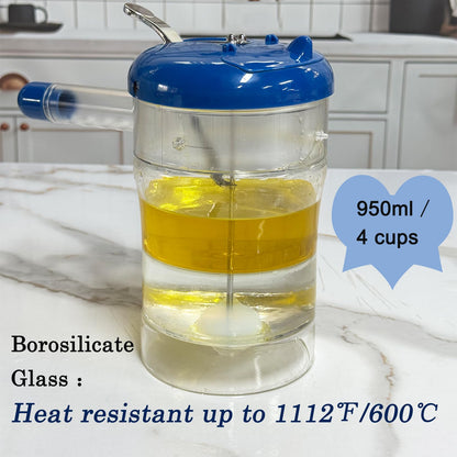 Glass Fat Separator, 4-Cup Gravy Separator with 304 Stainless Steel Strainer, Heat-resistant Glass Grease Separator with Bottom Release