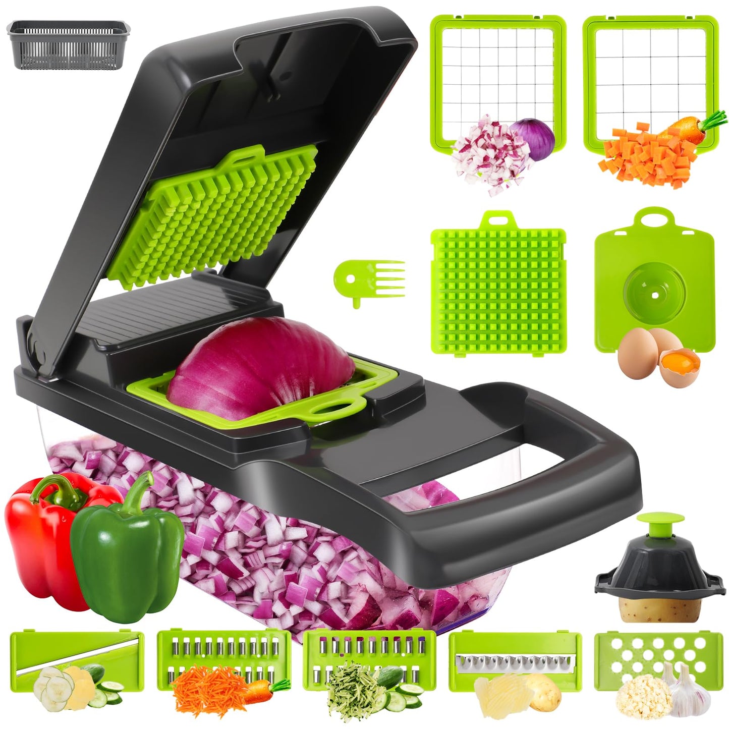 Vegetable Chopper,13 in 1 Multifunctional Food Chopper,Pro Onion Chopper with 7 Blades,Veggie Chopper with Container,Chopper Vegetable Cutter for Salad Potato Carrot Garlic,Kitchen Essential