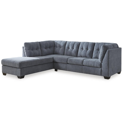 Signature Design by Ashley Marleton Contemporary Left-Arm Facing Tufted 2-Piece Sleeper Sectional with Chaise, Loose Seat Cushions and Bi-Fold Memory Foam Mattress, Full, Blue