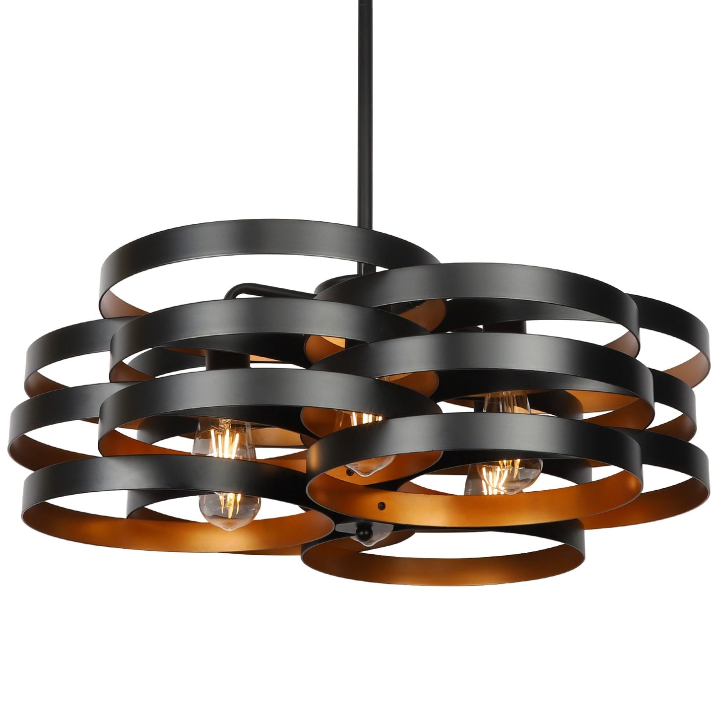 CNRATYE 6-Light Modern Farmhouse Chandeliers for Dining Room, Rustic Multiple Rings Pendant Lighting, Industrial Metal Round Chandelier for Kitchen Entryway, Black with Gold Interior