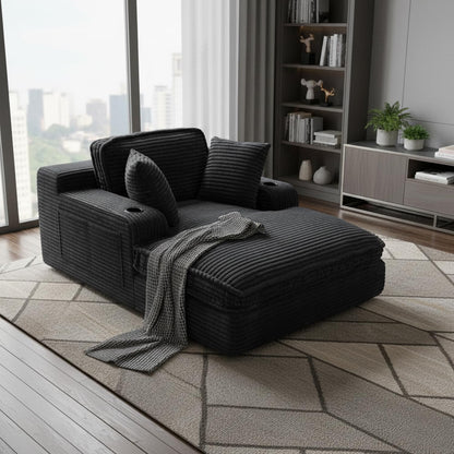 67" Oversized Chaise Lounge Chair Indoor, Soft Boneless Cloud Couch with 3 Pillows, 4 Side Pockets and 2 Cup Holders, Comfy Corduroy Sleeper Couch for Living Room Bedroom
