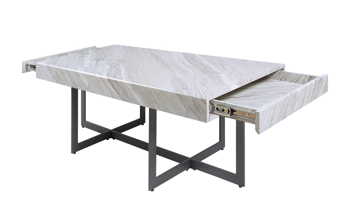 Furniture of America Willy Modern Storage Faux Marble Top 2-Piece Coffee and End Table Set for Living Room, Gray