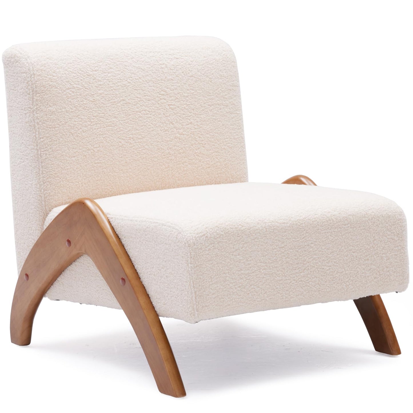 MILCIL Oversized Accent Chair, upholstered armless mid Century Modern Living Room Chair with Wooden Legs for Bedroom/Office/Cafe, Sherpa Beige