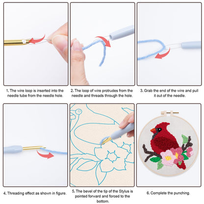Louise Maelys Beginners Punch Needle Kits,for Starter Adults,Rug Cross Stitch Kit Tool Including Handle Embroidery Pen,Cloth,Hoop,Threads and Instruction-Cardinal Bird Pattern