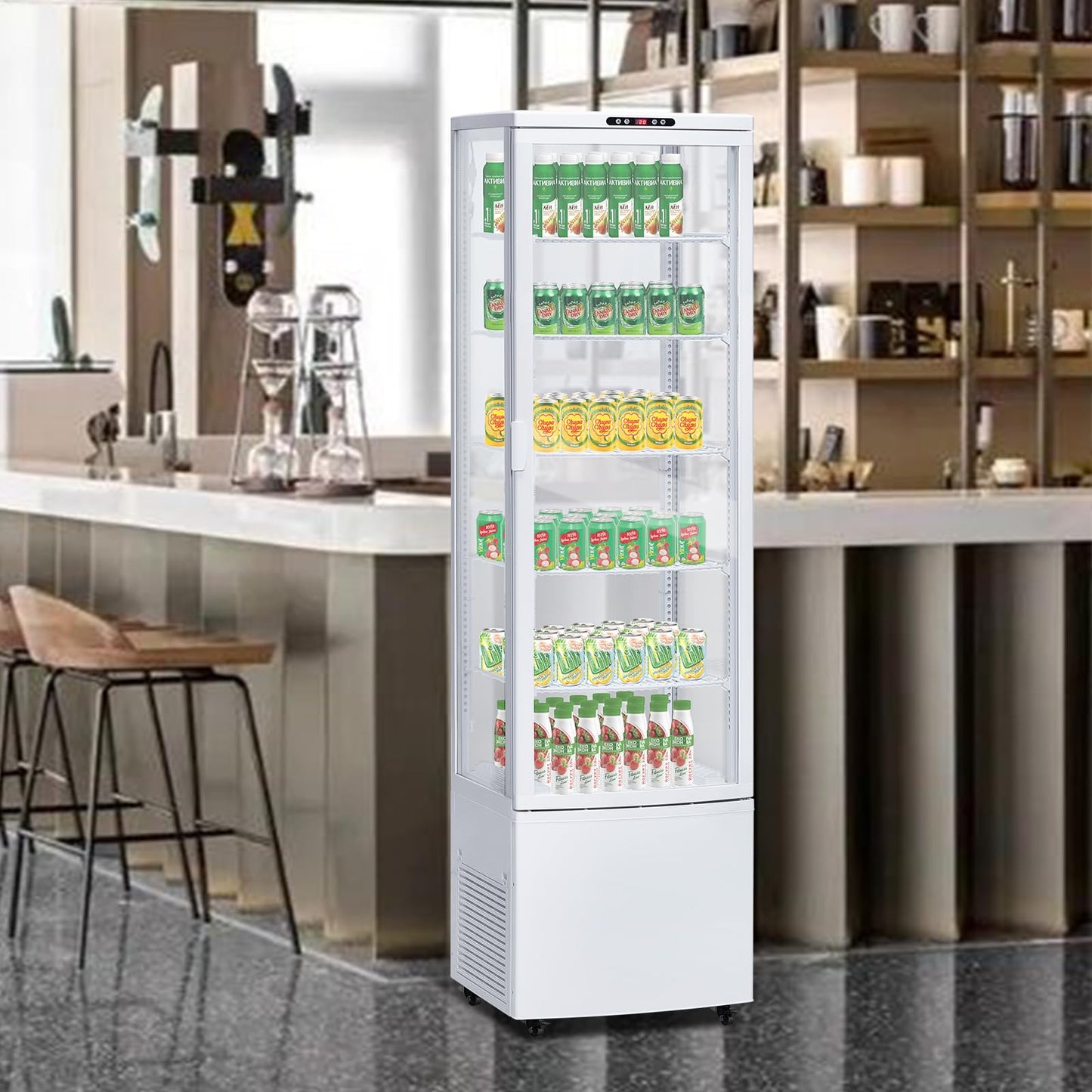 Takywep Commercial Display Refrigerator Case 10.9 Cu.ft, Floor-Standing Display Refrigerator with LED Light & Adjustable Shelves, Fridge Display Cabinet with Casters for Cakes, Coffee, Bakery, Store