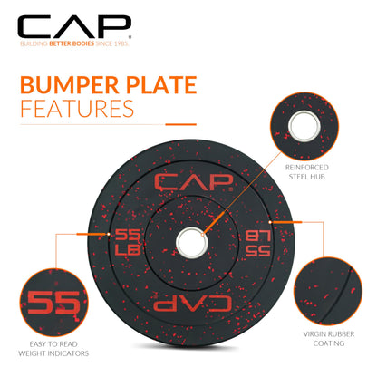 CAP Barbell Economy - Speckled Olympic Bumper Plate Set with Color Logo, Black, 370 lbs Set