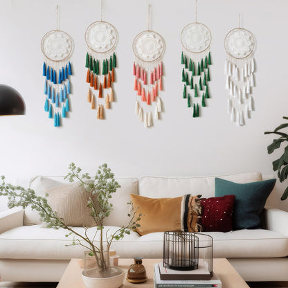 Artilady Macrame Dream Catchers for Bedroom - Tassel Wall Hanging Handmade Dreamcatchers Home Decor with Tassel Feather Ornament Craft Blessing Gift (Green Mix)
