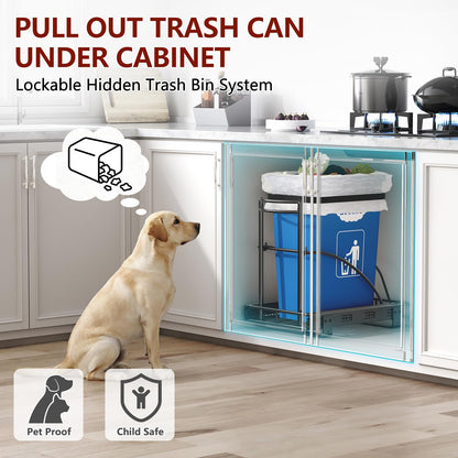 ANASTA Under Sink Trash Can Pull Out Trash Hidden for 30-50 Qt 7-13 Gallon Garbage Can Under 13" Wx19 Dx17 H Cabinet, Black Pull Out Kit with Full Extension Slide for Kitchen and Bathroom, No Bin