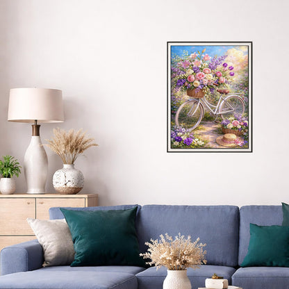 IOHEFY Flower Bicycle Diamond Painting 12 x 16 Inch Full Drill Acrylic Diamond Art Floral Garden Bike Basket Crystal Rhinestone Spring Flower Nano Pearlescent Canvas