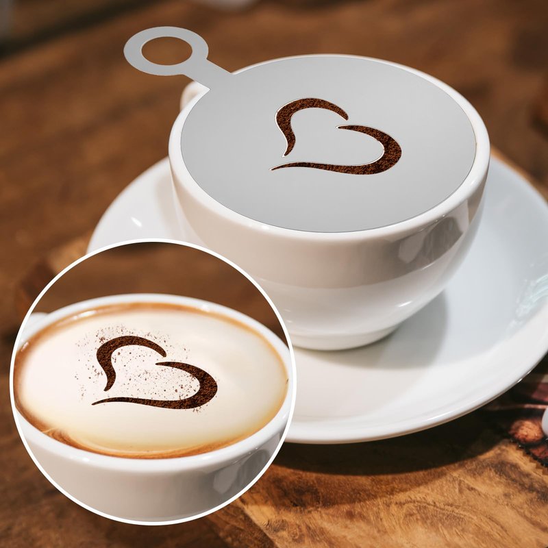 Guduling 4 Pcs Latte Art Stencils,Coffee Stencils Latte Art,Coffee Stencil with Various Patterns for Cappuccino Lattes Cake Decorating Coffees Shop and Home Use(Silver)