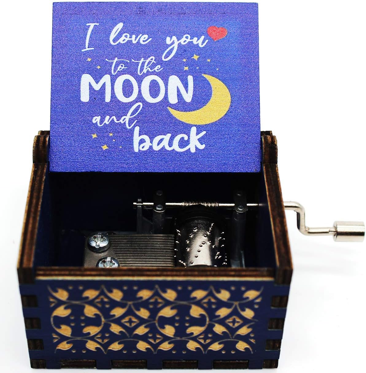 1 Set ukebobo Wooden Color Painted Music Box I Love You to The Moon and Back Color Painted Music Box, Gifts