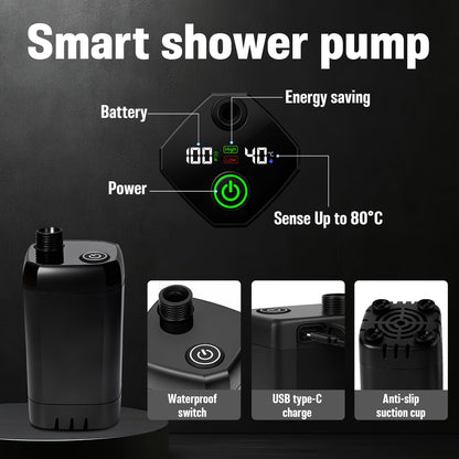 Portable Shower with Heater, Pop Up Camping Shower Privacy Tent Kit with LED Lights, 6000mAh Rechargeable Shower Pump, 6.6 Gal Foldable Bucket, Outdoor Camp Shower Kit for Travel, Pet Bath, Car Wash