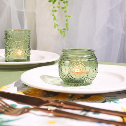 12pcs Assorted Green Votive Candle Holders for Wedding Table Decorations, Glass Tea Lights Candle Holder for Bridal