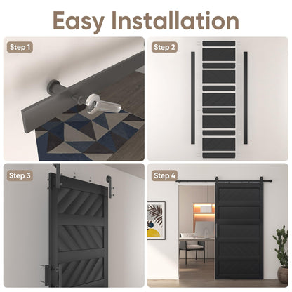JUBEST 42" x 84" Barn Door, Slding Barn Door Kit Wav-Shape Barn Door Panel with Hardware Kit Include, Easy Installation, Solid Wood, MDF & PVC Covered, Black