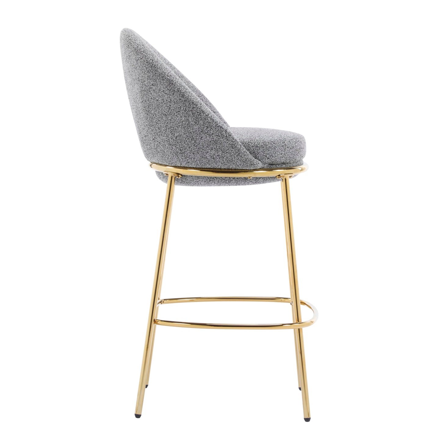 Christopher Knight Home Dudley Barstool Set of 2, Metal Bar Stools for Kitchen Island, Boucle Fabric Accent Chair for Bar Table, Modern Counter Stools with Footrest and Backrest, Gray and Gold