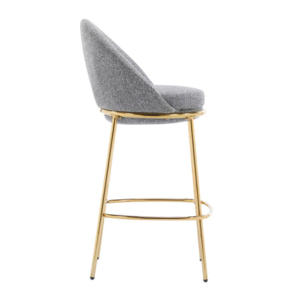 Christopher Knight Home Dudley Barstool Set of 2, Metal Bar Stools for Kitchen Island, Boucle Fabric Accent Chair for Bar Table, Modern Counter Stools with Footrest and Backrest, Gray and Gold