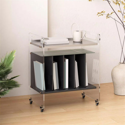 uP9sF2mD DVD Shelf Organizer Home Wooden Vinyl Record Cabinet CD Albums Storage Rack with Casters Acrylic Supports CD Storage Rack