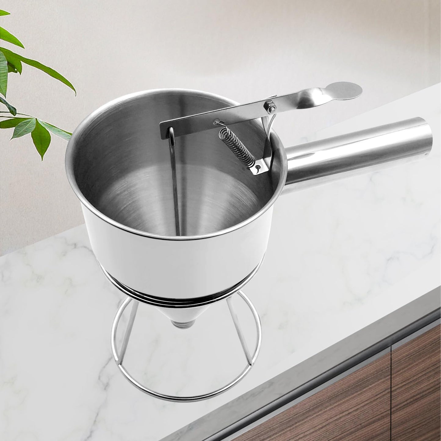40oz Pancake Batter Dispenser, Stainless Steel Funnel Cake Dispenser with Stand Heavy Duty Baking Tool for Cupcake Waffles Cakes Takoyaki and Kitchen Baking (Large)