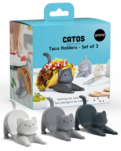 NEW - OTOTO Catos Taco Holder Set of 3 - Taco Shell Holder, Taco Stand, Taco Tray, Cute Kitchen Accessories, Weird Gifts, Cooking Gifts, Funny Gifts, Taco Stands for 3 Tacos, Fun Kitchen Gadgets