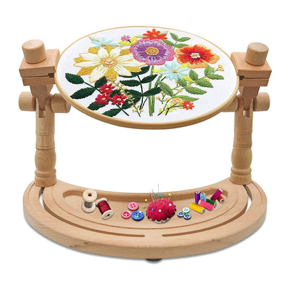Adjustable Embroidery Stand, Wooden Hoop Stand Holder,Desktop 360° Rotating Embroidery Kit Lap Frame,B