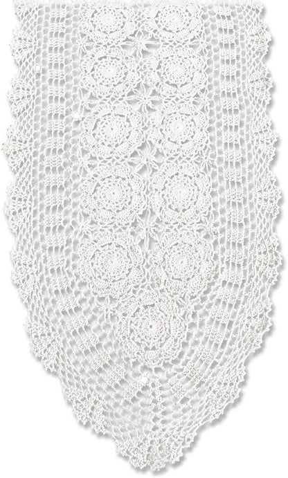 14x36 inch KEPSWET Cotton Handmade Crochet Lace Oval Table Runner Dresser Console Coffee Table TV Stand Decor White