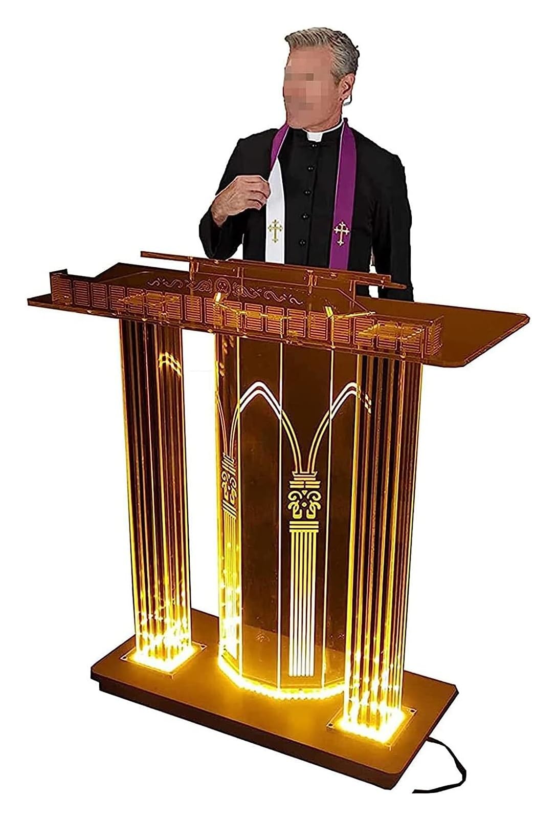 CAMBOS Lectern Podium Stand, Clear Podium Stand Clear Acrylic Podium with Rollers LED Lighted Podium Stand Classroom Decoration for Company Dining Table Furniture School