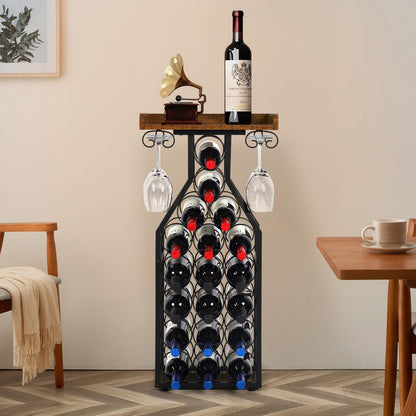 Plinthos Wine Rack Floating Shelvesr Versatile Liquor Stand for Home Bar Mini Bar Table Wine Holder Stand Liquor Cabinet with Glass Holder Wood Tabletop 19 Bottles Floor Dining Room, Living Room