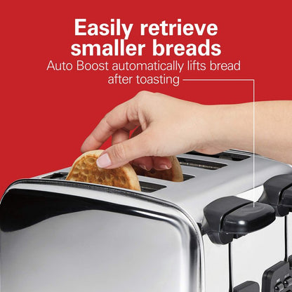 Hamilton Beach 24782 Retro Toaster with Wide Slots, Sure-Toast echnology, Bagel & Defrost Settings, Auto Boost to Lift Smaller Breads, 4 Slice, Polished Stainless Steel