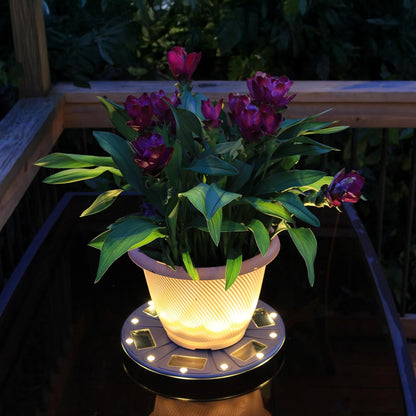 15" (78i50865) Gama Sonic Illuminated Plant Stand for Outdoor, Solar Power, Grey Base for Exterior Potted Plants
