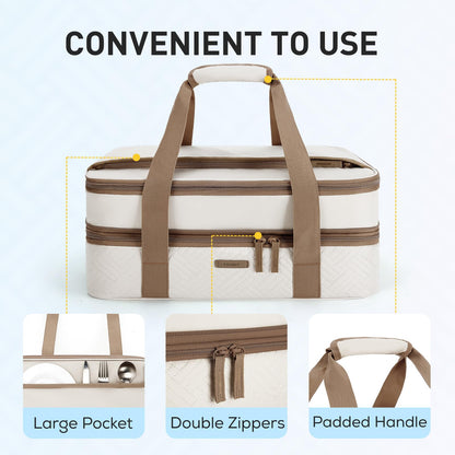 TOURIT Double Decker Insulated Casserole Carrier for Hot or Cold Food Expandable Thermal Food Carrier for Picnic Cookouts Potluck Parties Fits 9" x 13" Baking Dish