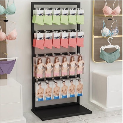 53in Underwear Display Stands, Metals, Freestanding Clothing Store Boutiques Retail Lingerie Garment Rack, Commercial Shelves, for Socks Bra Panties Scarves, 4 Layer(Black)