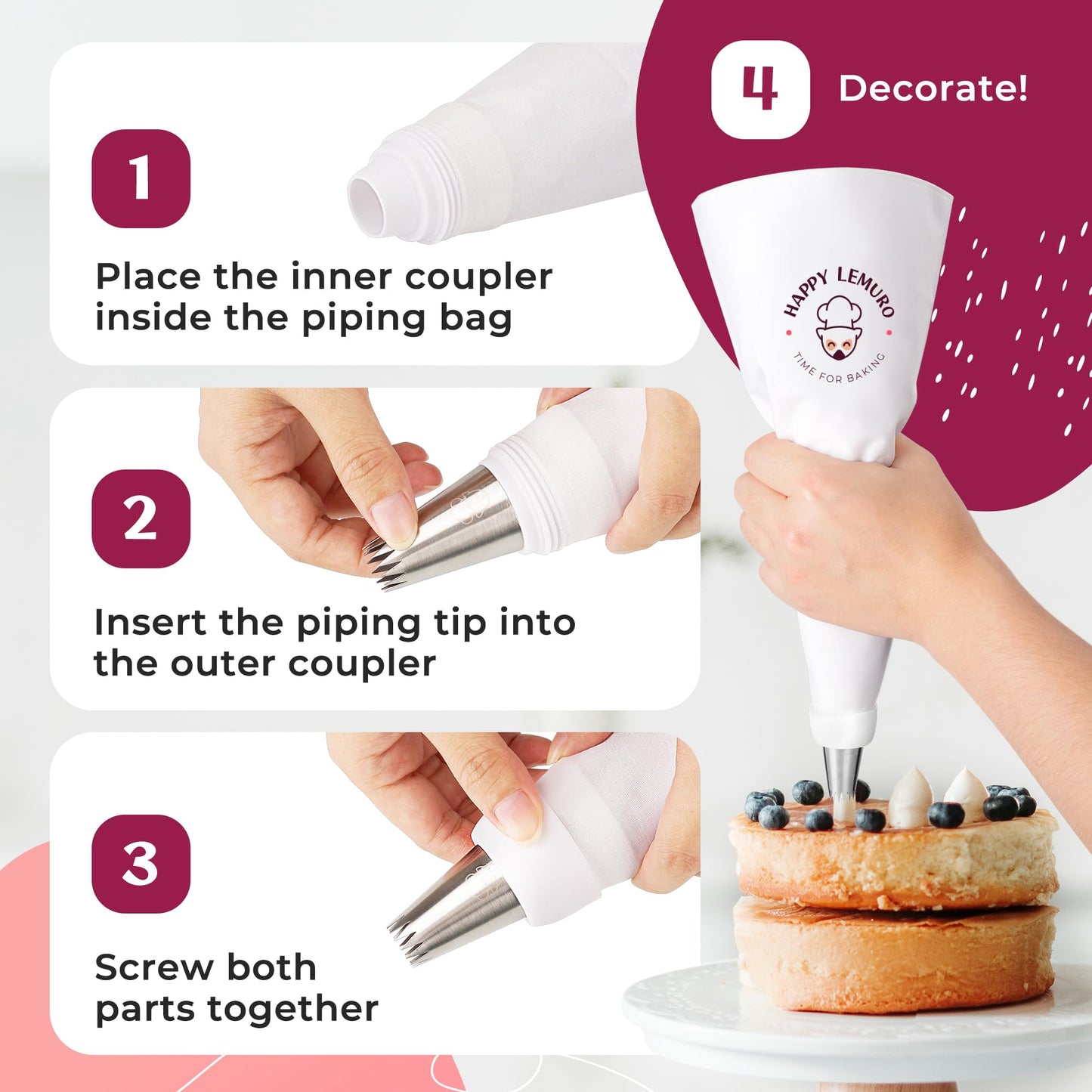 Large Piping Bags and Tips Set - XL Icing Tips - Large Piping Tips Set with Reusable Piping Bag (16 inch) - Decorating Tips for Cupcakes, Cakes, Cookies, Churros, Meringue, etc.