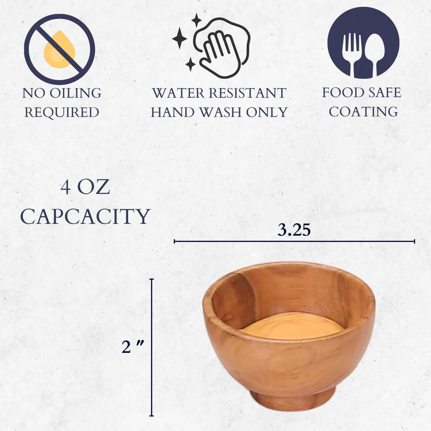 LAVAUX DESIGNS Set of 6 Acacia wood small bowls, 4 fl oz 3.2 * 2 inches | Hand carved small dipping bowls for sauce, salsa. Little bowls for ingredient prep, spices | Charcuterie boards accessories