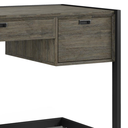 SIMPLIHOME Hampden SOLID ACACIA WOOD Modern Industrial 60 Inch Wide Desk in Weathered Grey, For the Office Desk, Writing Table, Workstation and Study Table