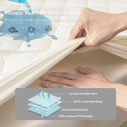 18 Topper+2pcs Waterproof Mattress Protector Full, Deep Pocket Fitted Mattress Pillow Cases - Leakproof, Oeko-TEX
