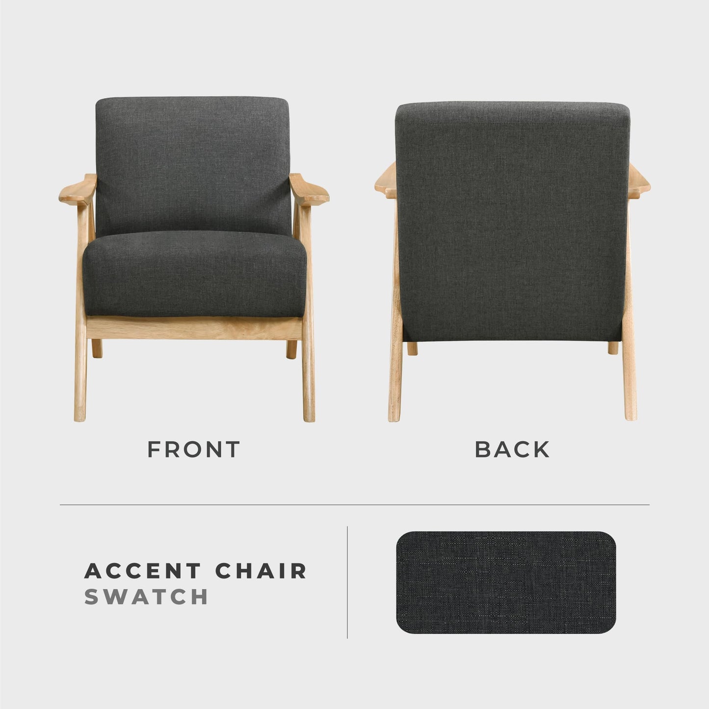 Lexicon Mid Century Modern Accent Chair with Solid Wood Frame in Natural Finish, Textured Fabric Living Room Lounge Arm Chair, Thick and Comfy Innerspring Seat Cushion, Linen-Look Fabric, Dark Gray