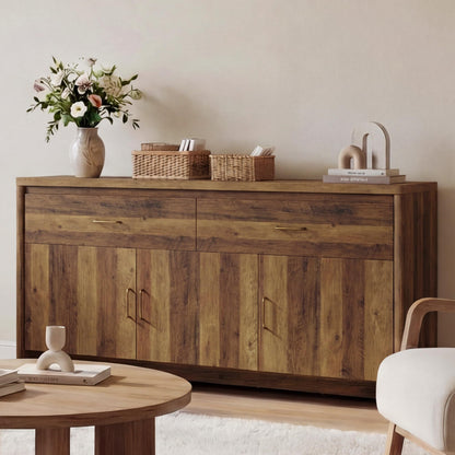 KISLOT 59" Sideboard Buffet Cabinet with Storage, Wood Kitchen Storage Cabinet with Adjustable Shelves & Drawers, Mid Century Modern Credenza for Kitchen, Living Room, Entryway (Walnut)