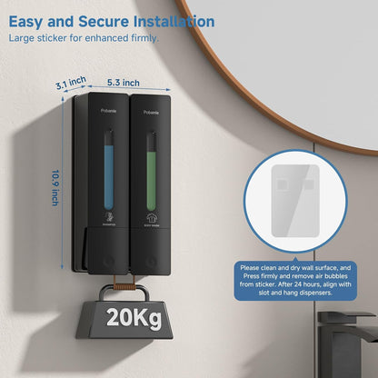 2 800ml Shampoo Dispenser for Shower - Shower Soap Dispenser Wall Mounted No Drill - Shampoo Body Wash Dispenser