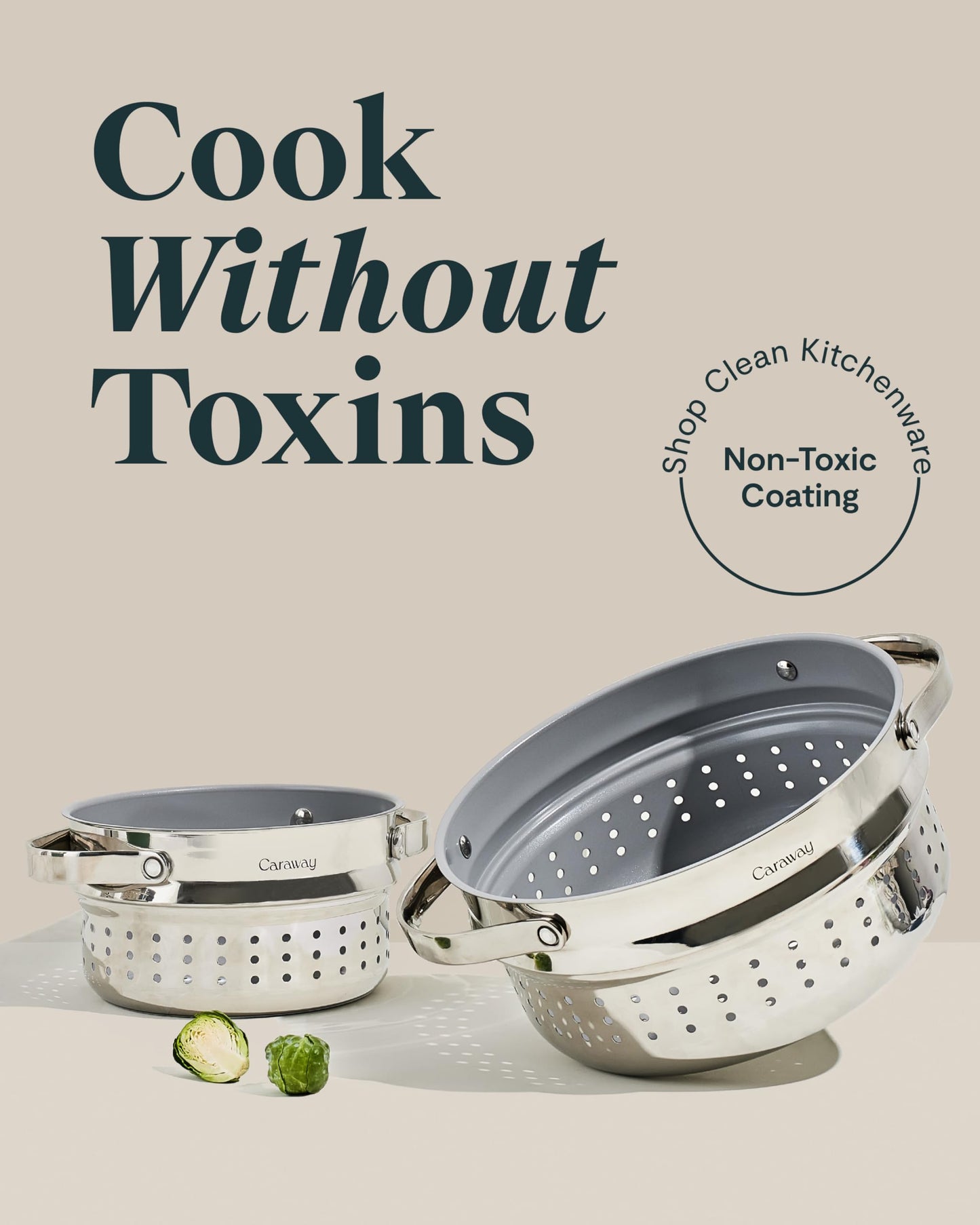 Caraway Steamer - Stainless Steel Steamer with Handles - Non Stick, Non Toxic Coating - Steam Veggies, Seafood, and More - Compatible With Our Dutch Oven or Sauce Pan - Large