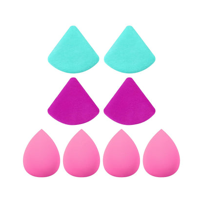 Freeman Puffs N' Stuff Powder Puffs + Liquid Sponges 8 Count Set, Makeup Blending Sponges For Liquid & Cream Foundation & Concealer, Triangle Powder Puff For Setting Powder, Vegan & Cruelty Free