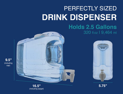 Arrow Home Products Oasis Drink Dispenser for Fridge, 2.5 Gallon - Plastic Beverage Dispenser with Spigot for Easy Dispensing - BPA Free Clear Plastic - Convenient Handle, Easy-Pour Spout