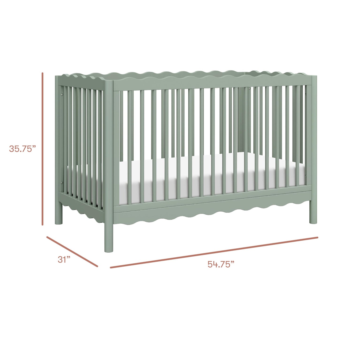 Babyletto Swell 4-in-1 Convertible Crib with Toddler Bed Conversion Kit in Light Sage, Greenguard Gold Certified, Made of 100% Solid Wood