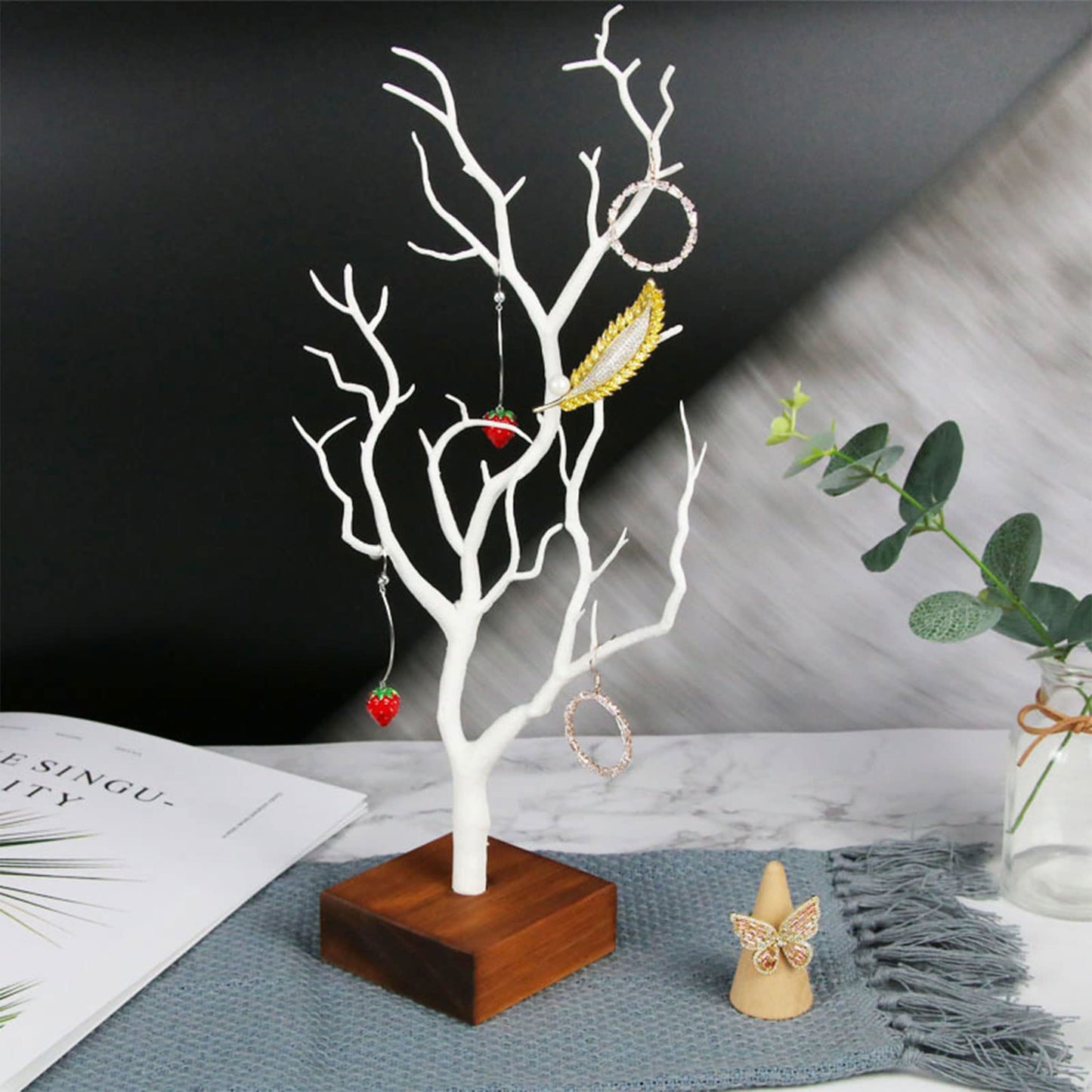 XANHOY Jewelry Stand Tree Small Jewelry Organizer Necklace Holder Rack Display Tower With Wooden Base For Earring Stand