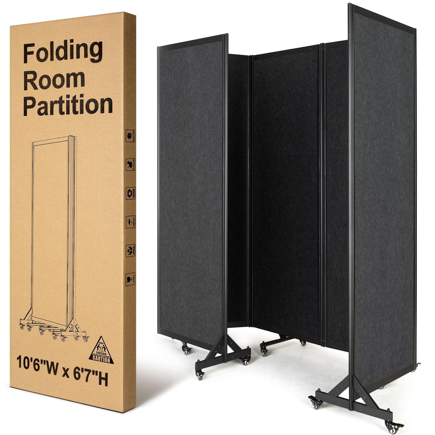 Strongbird Room Partition,Folding Privacy Divider,Office Partition Dividers,Office Dividers Wall, 10'6"W x 6'7"H,Grey
