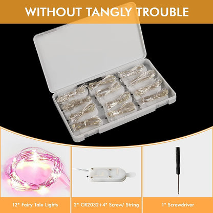 12 Pack Lights7FT 20LED Fairy Lights Battery Operated String Waterproof Silver Wire Christmas Lights Outdoor,Firefly