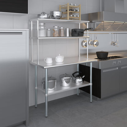 AmGood Stainless Steel Double Deck Overshelf – 14 in. x 48 in. – Heavy Duty, NSF Certified, Commercial-Grade, Adjustable Tiered Shelf for Kitchen Prep Tables and Workbenches